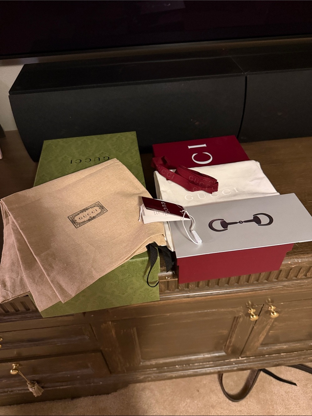 Gucci Gift Box Set Red and Green with Red  Ribbon and Dust Bags